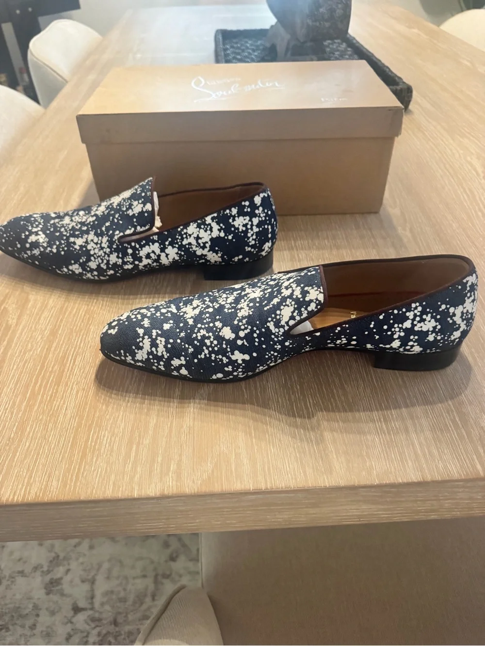 Christian Louboutin Navy Loafers with White Splatter